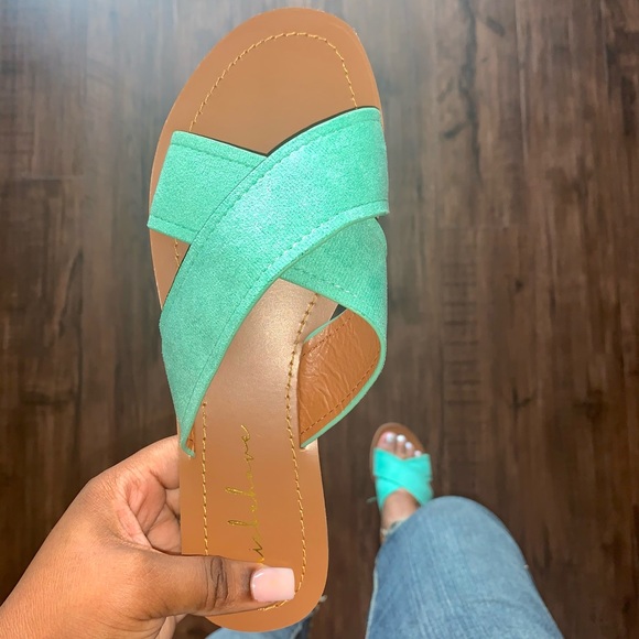 Mint Green Cross Sandal - Picture 2 of 4